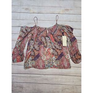 Nicole Miller Artelier AZALEA Georgette Cold Shoulder Blouse, US Petite